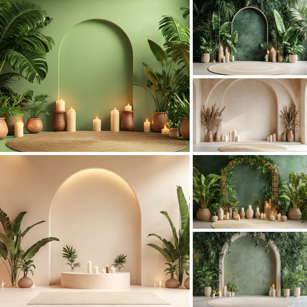 Home Office Backdrop - Palm Oasis Arch Wall Boho Backdrop