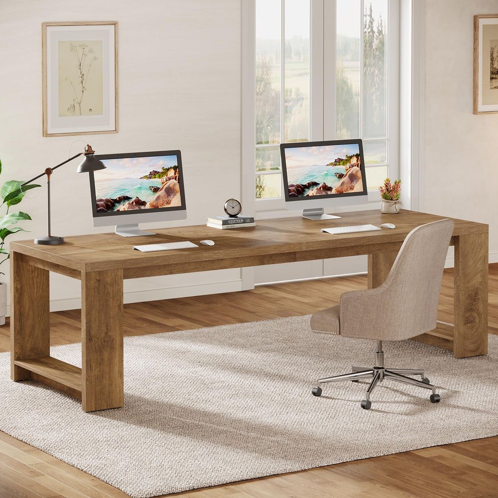 Home Office With Two Desks - 2 Person Desk, 86.6 Extra Long