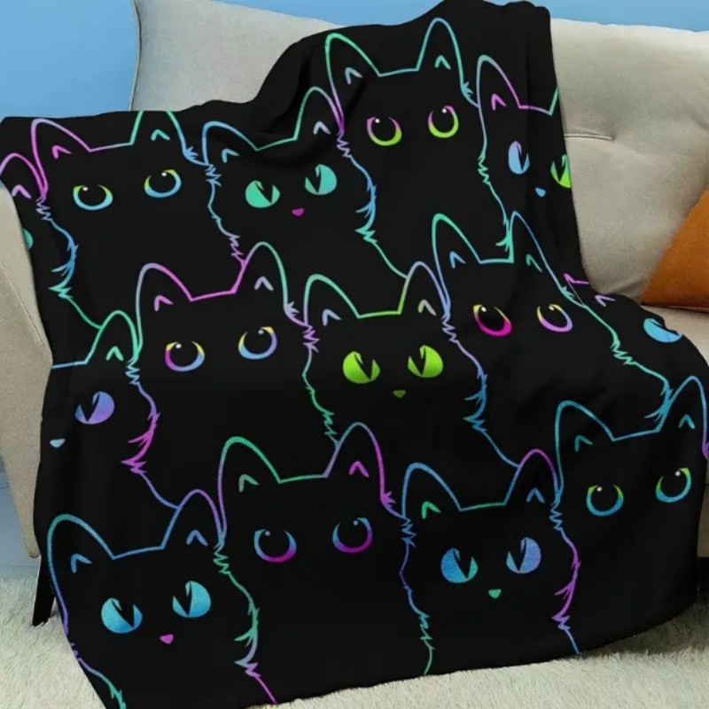 Home Office With Sofa - VIKAMA Cartoon Black Cat Flannel Blanket,