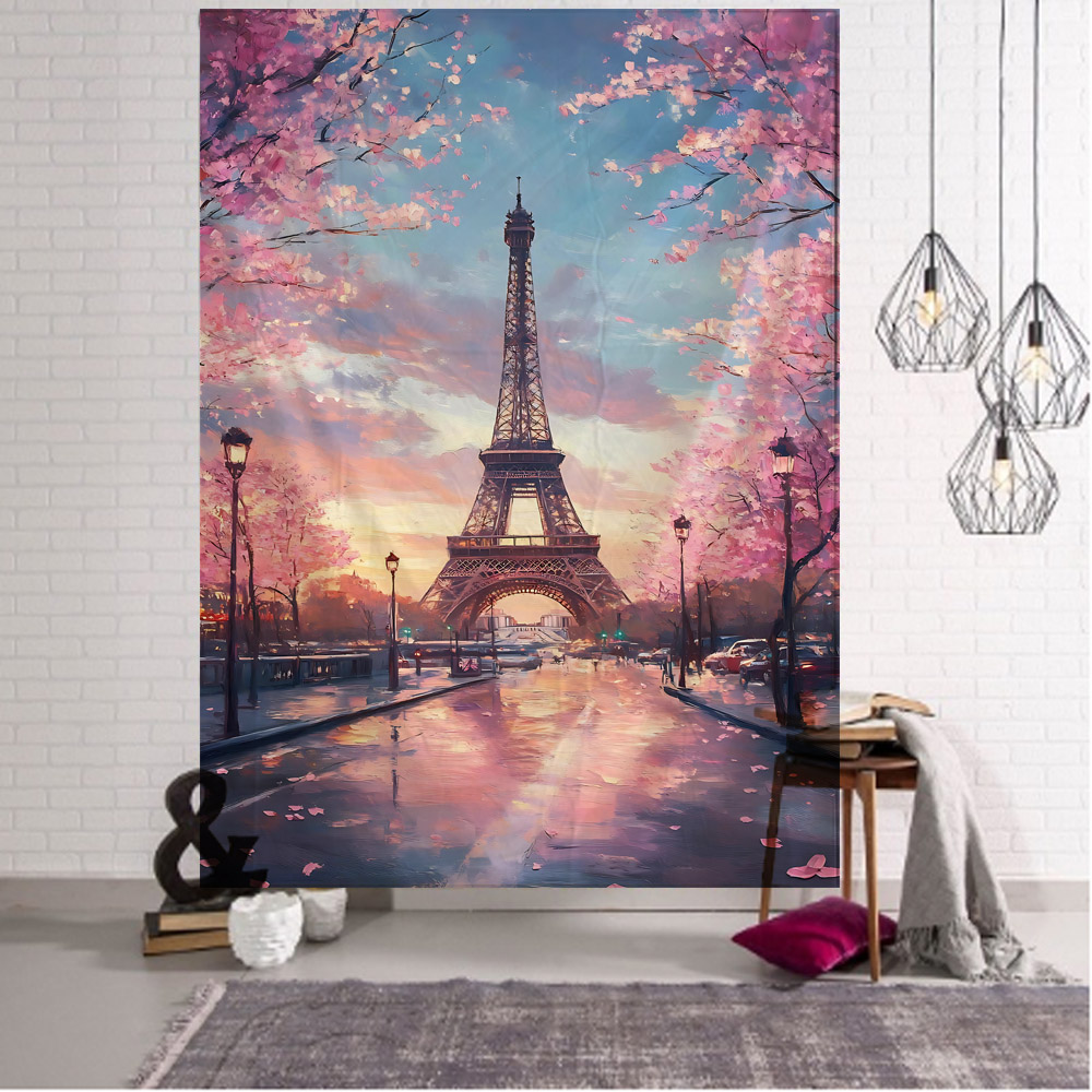 Home Office Backdrop - Paris Tower tapestry, retro landscape, dormitories,