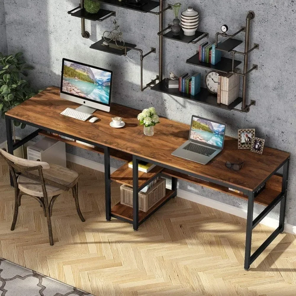 Home Office With Two Desks - # Two Person Desk With Bookshelf,
