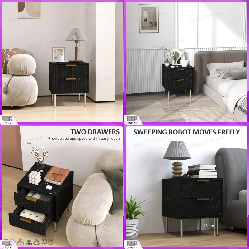 Home Office With Two Desks - Elegant Two-Drawer Bedside Table Black Modern