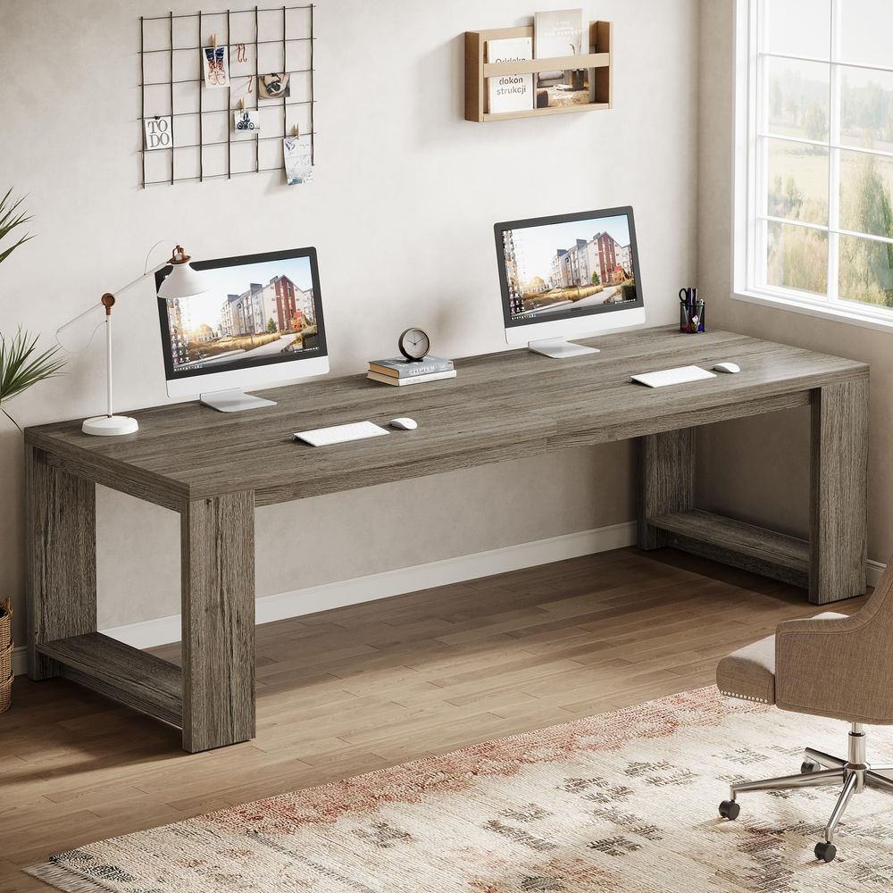 Home Office With Two Desks - Two Person Desk, 86.6Inch Extra Long