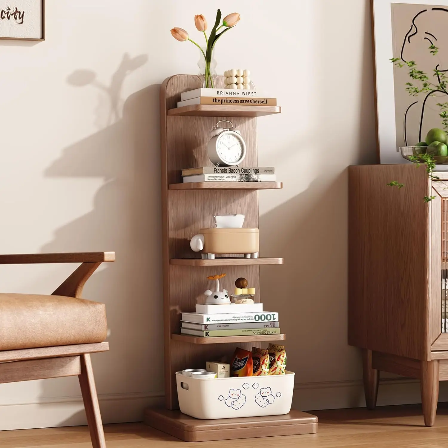 Bookcase Wood Shelf - Narrow Ladder Bookcase 5 Shelf Mid