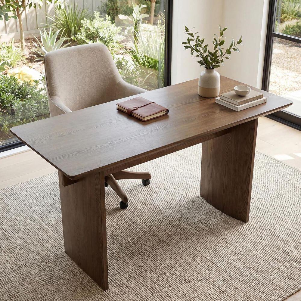 Home Office With Two Desks - Spacious 55 Natural Walnut Minimalist Desk