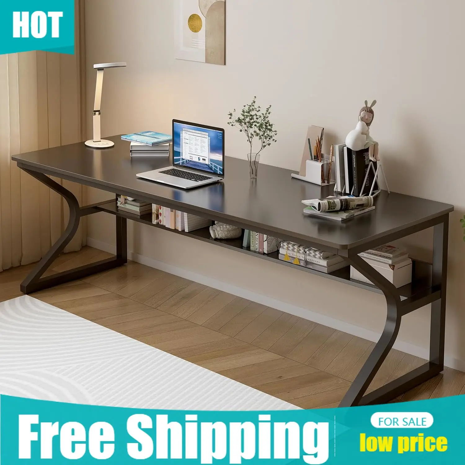 Extra Long Desk Bookshelf 71 D - Home Office With Two Desks incelemesi ve fiyatı
