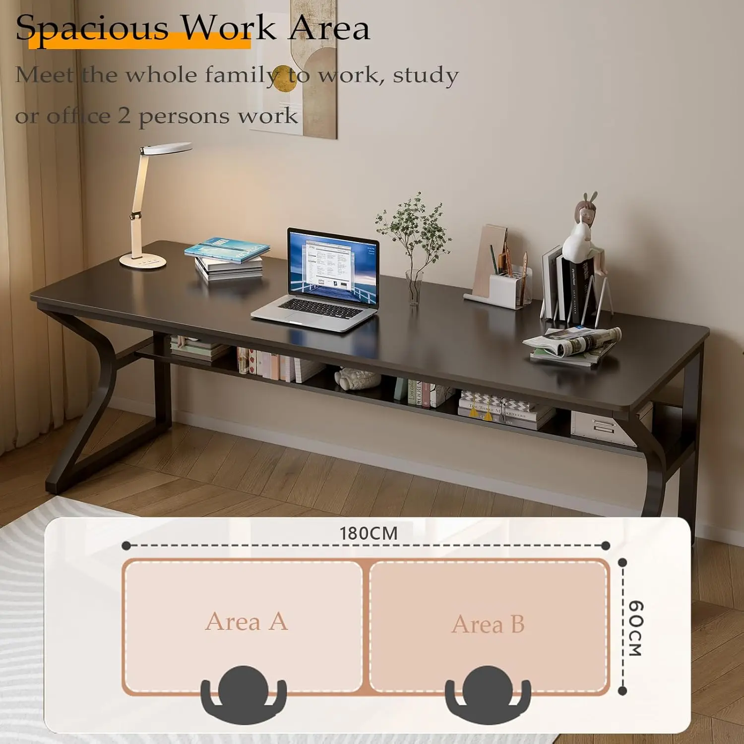 Extra Long Desk Bookshelf 71 D - Home Office With Two Desks incelemesi ve fiyatı