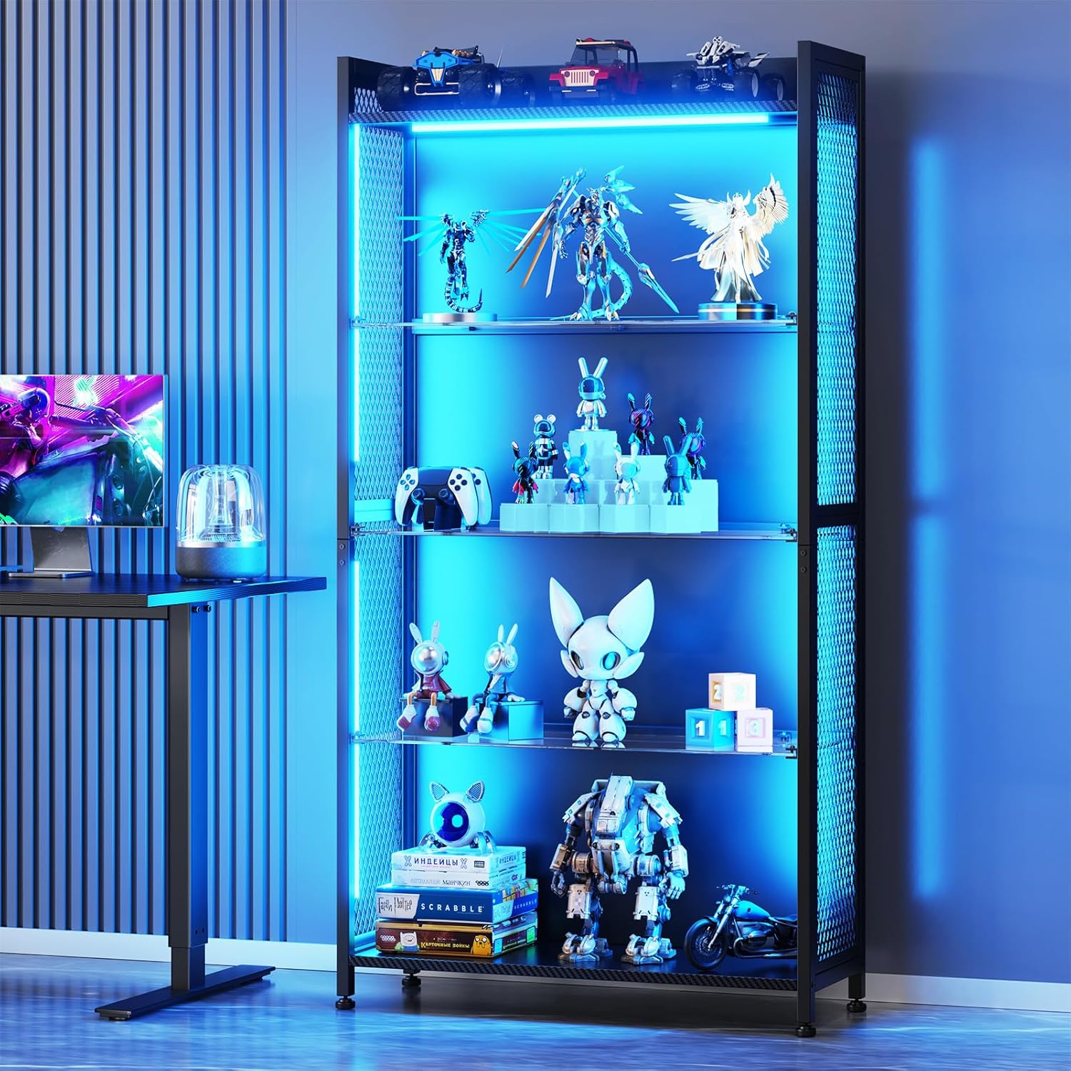 LED Display Case with Glass Sh - Bookcase Wood Shelf incelemesi ve fiyatı