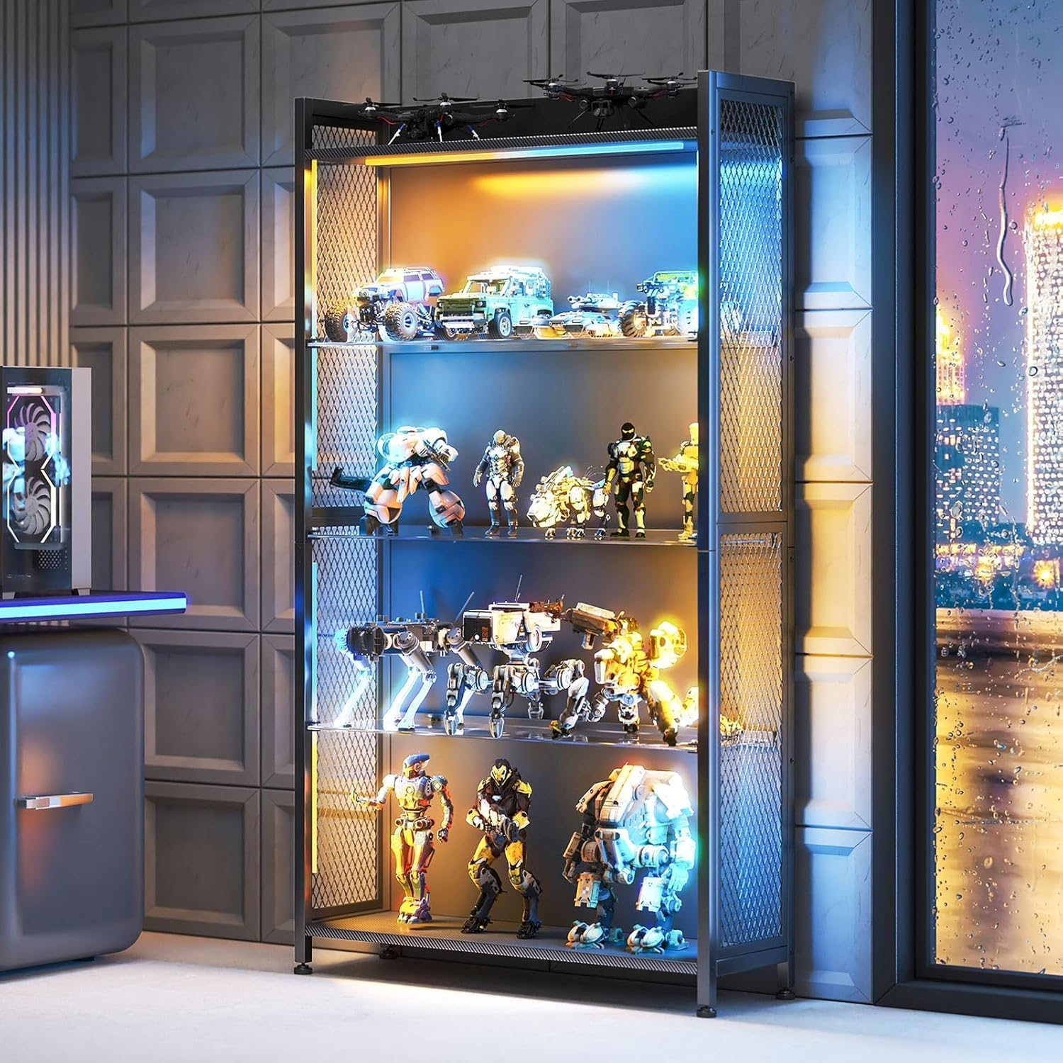 LED Display Case with Glass Sh - Bookcase Wood Shelf incelemesi ve fiyatı