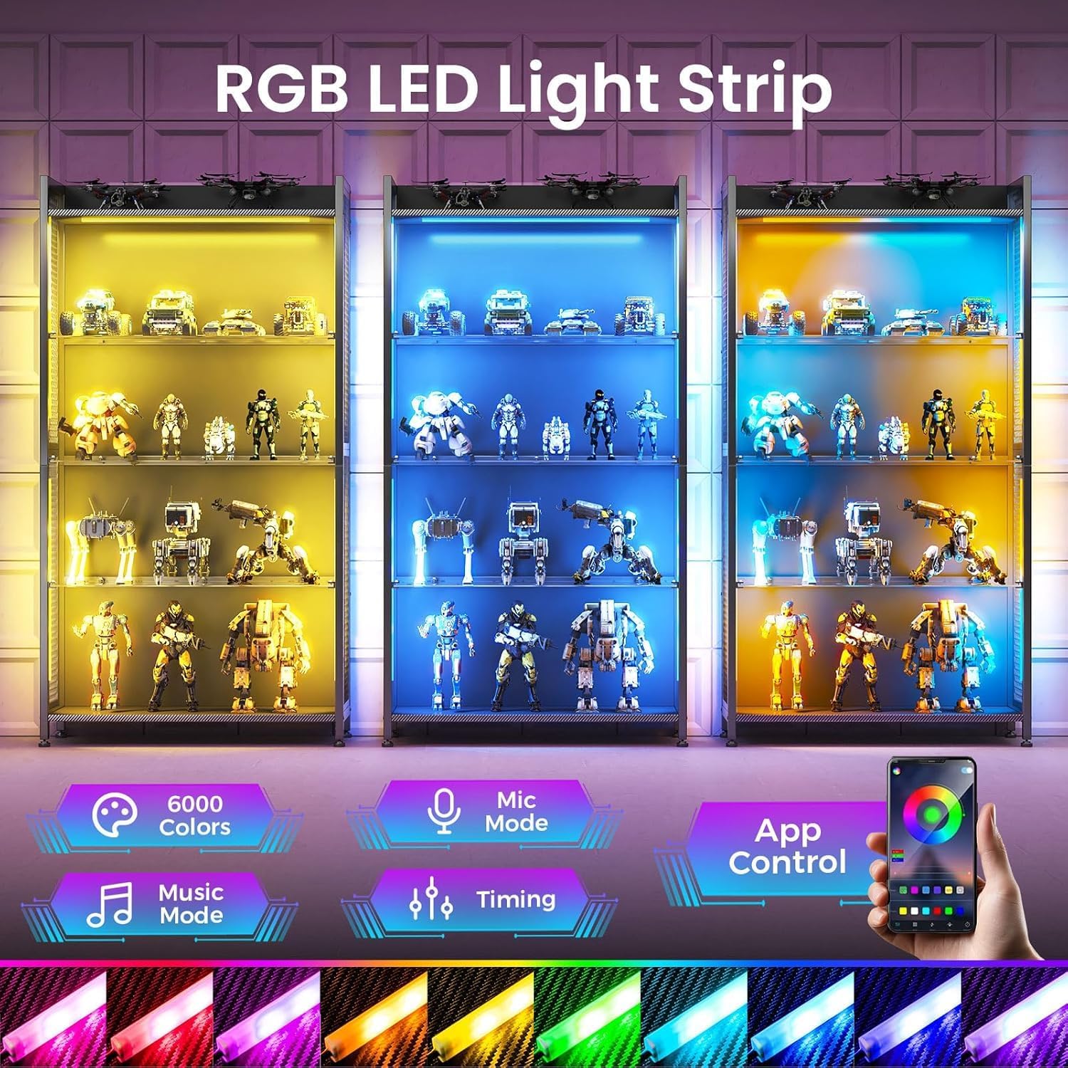 LED Display Case with Glass Sh - Bookcase Wood Shelf incelemesi ve fiyatı