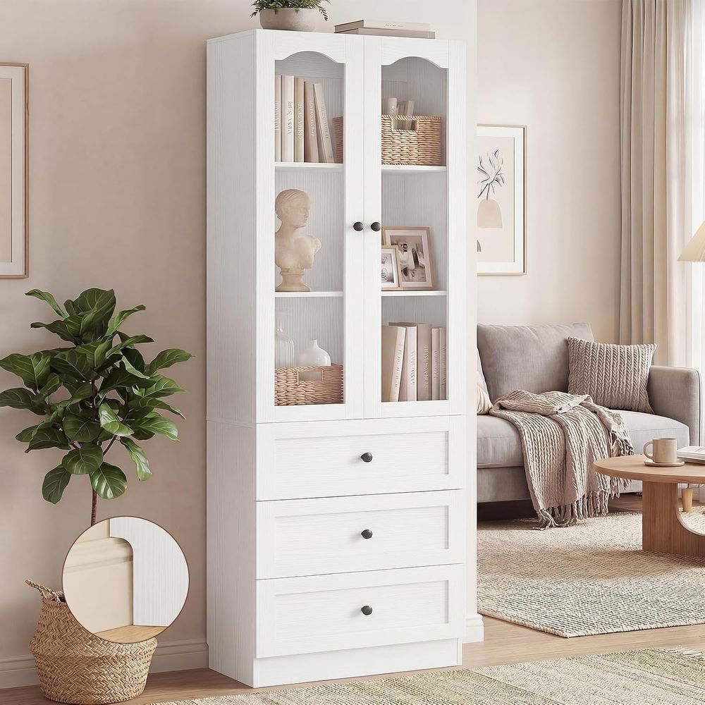 80 High 3-Shelf Glass-Door Boo - Bookcase Wood Shelf incelemesi ve fiyatı