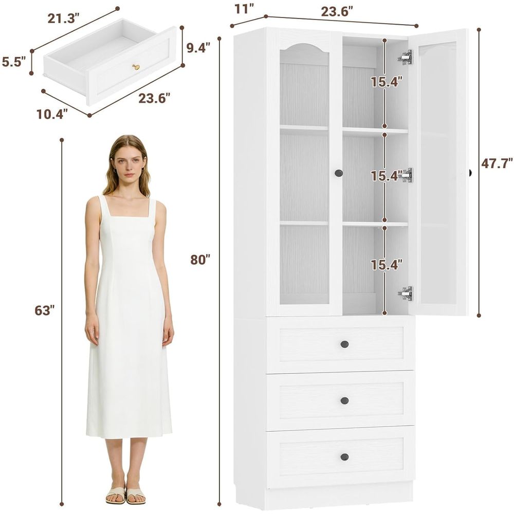 80 High 3-Shelf Glass-Door Boo - Bookcase Wood Shelf incelemesi ve fiyatı