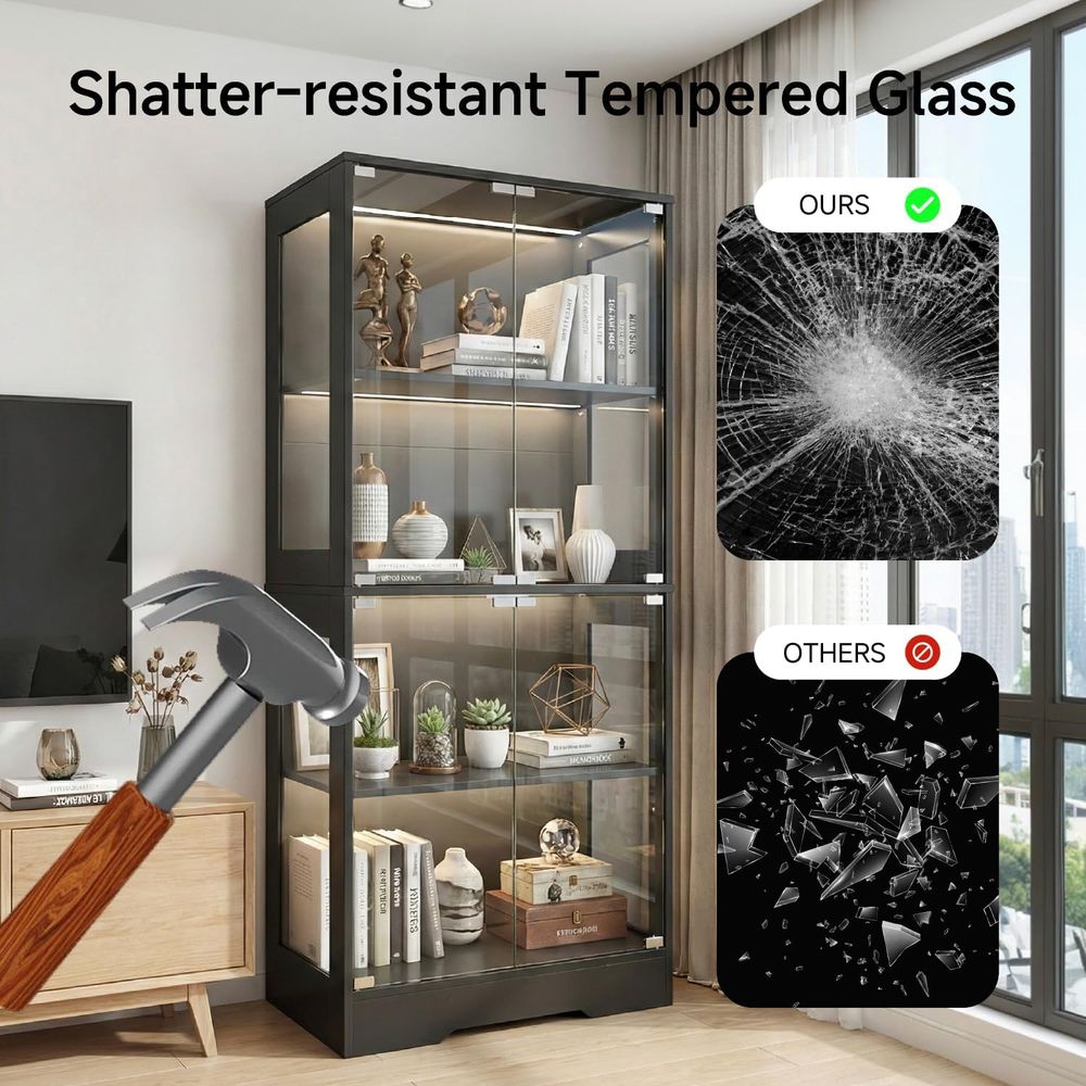 Dual-Tier Glass Display Cabine - Bookcase Wood Shelf incelemesi ve fiyatı