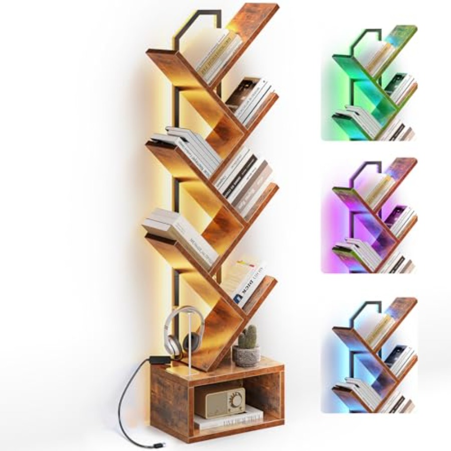 Tree Bookshelf with LED Lights - Bookcase Wood Shelf incelemesi ve fiyatı