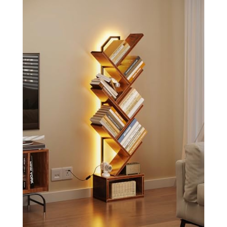 Tree Bookshelf with LED Lights - Bookcase Wood Shelf incelemesi ve fiyatı