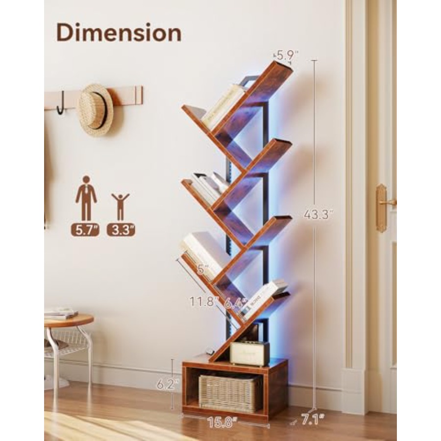 Tree Bookshelf with LED Lights - Bookcase Wood Shelf incelemesi ve fiyatı