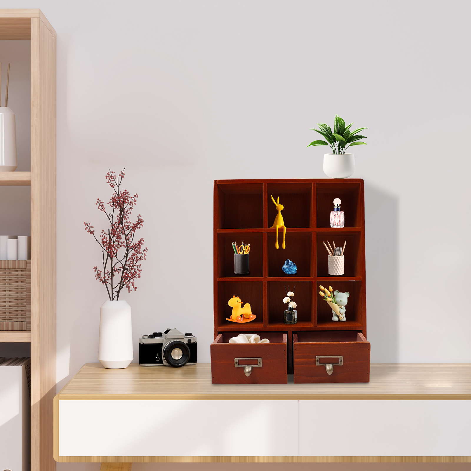 Storage Display Cabinet, 9-Cub - Bookcase Wood Shelf incelemesi ve fiyatı