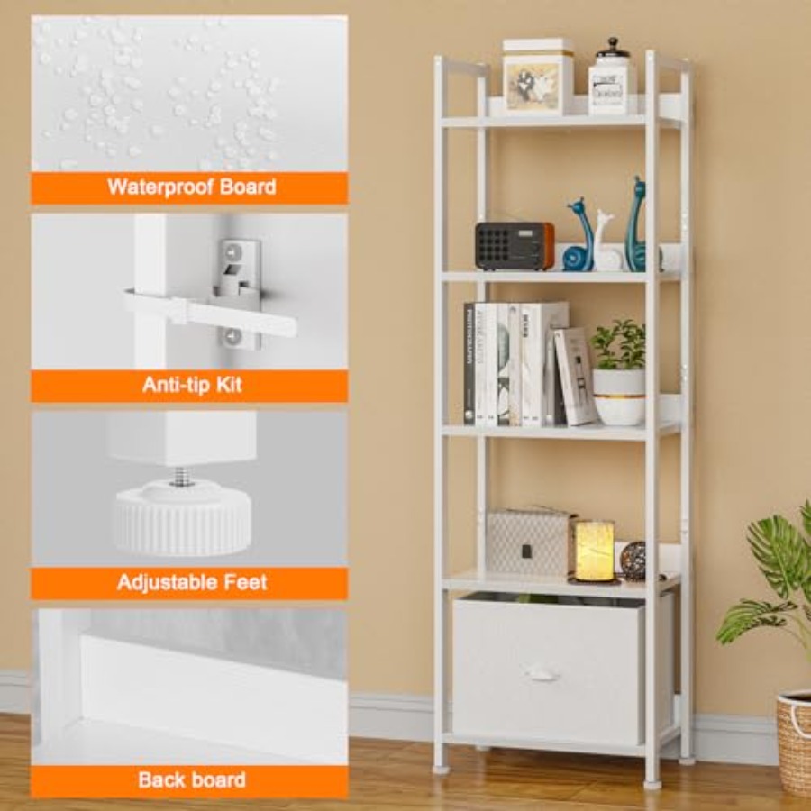 Bookshelf with Drawer, Tall Na - Bookcase Wood Shelf incelemesi ve fiyatı