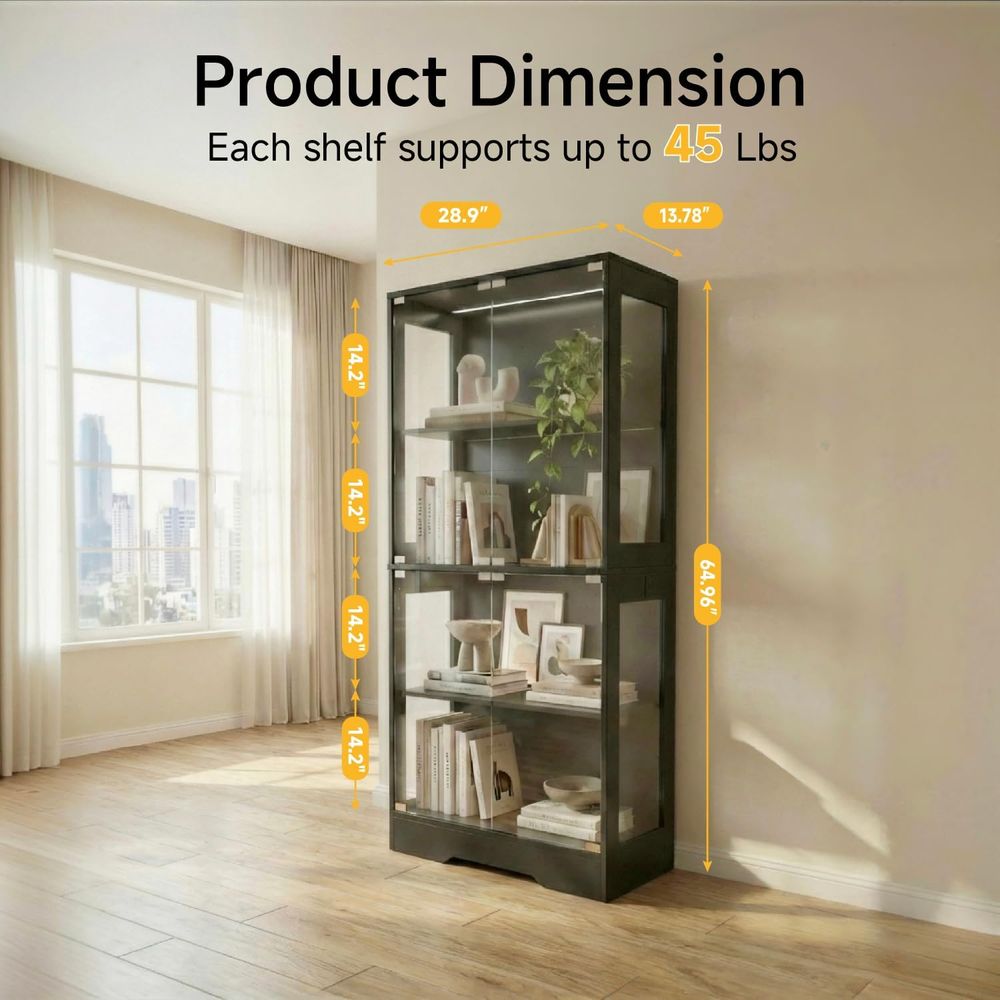 5.5ft Tall 2-Door Glass Displa - Bookcase Wood Shelf incelemesi ve fiyatı