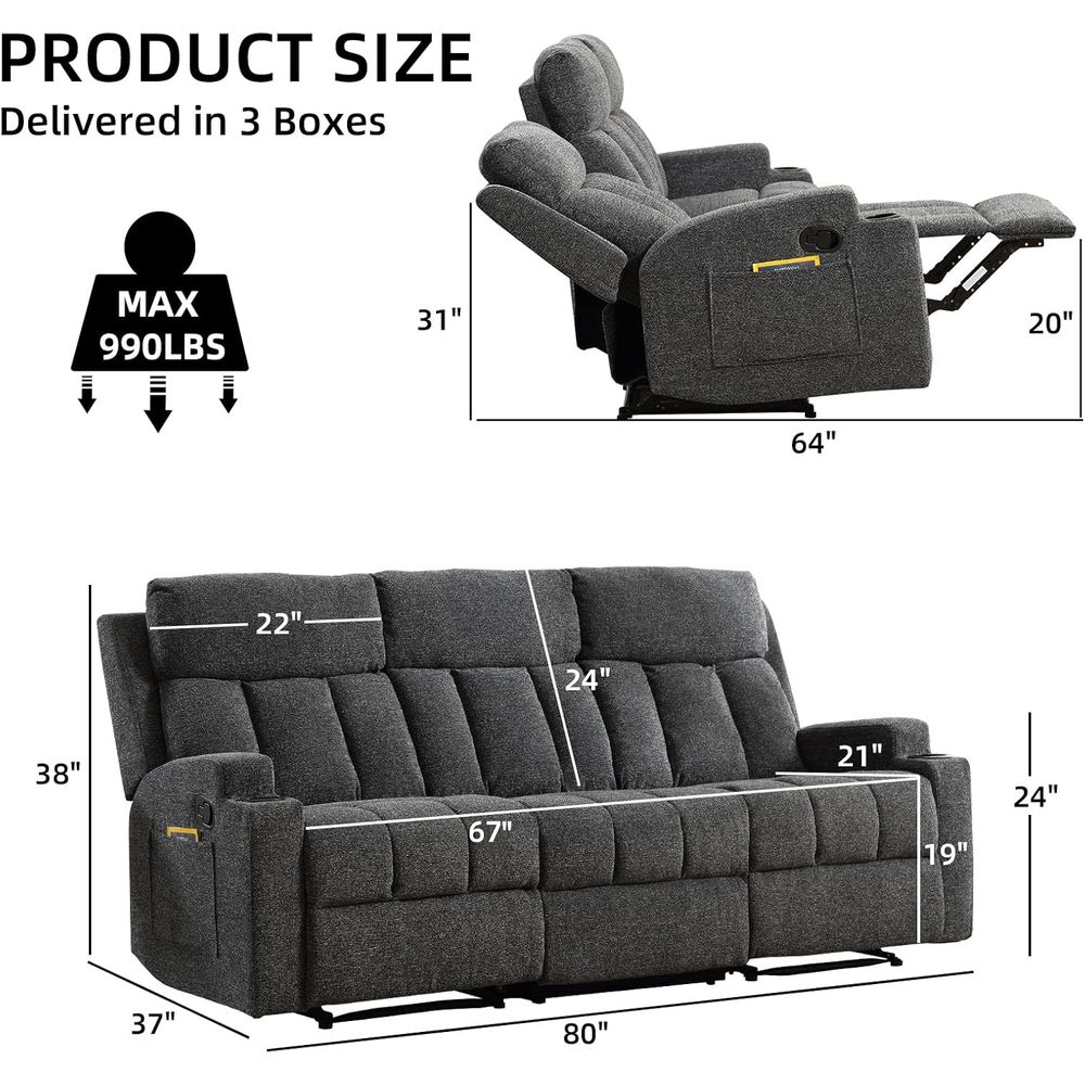 3-Seat Reclining Sofa with Sid - Home Office With Sofa incelemesi ve fiyatı
