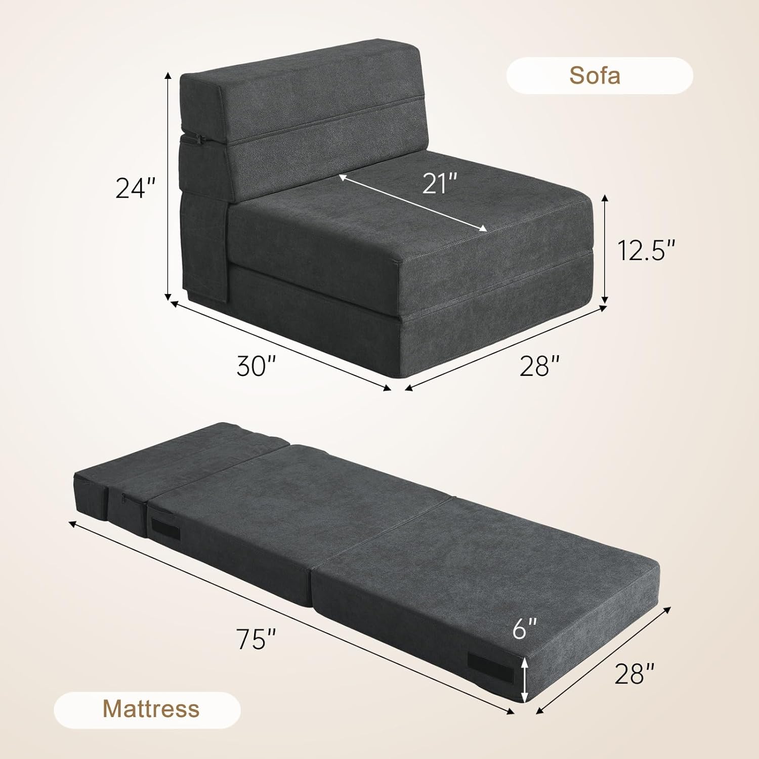 Folding Sofa Bed Single Size w - Home Office With Sofa incelemesi ve fiyatı
