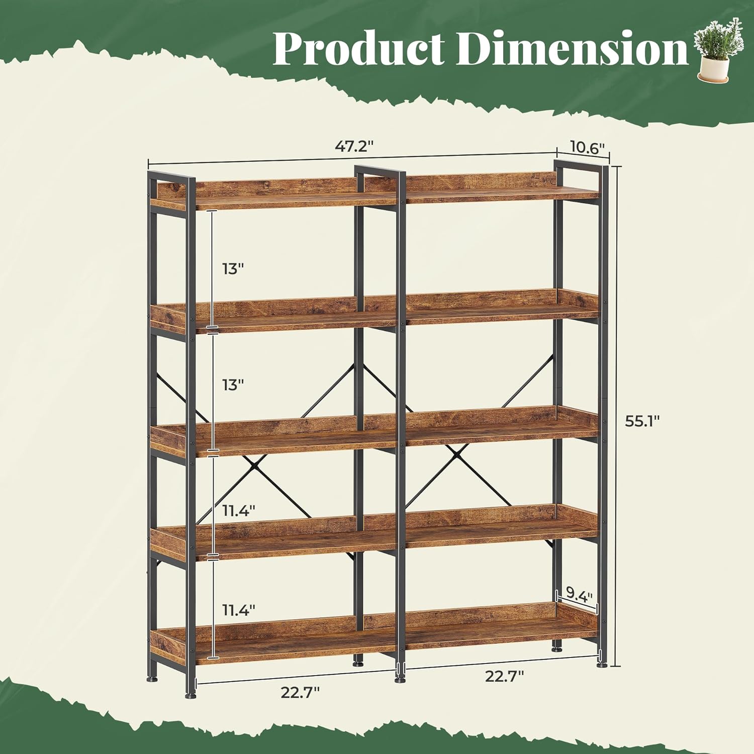 5-Tier Bookshelf with 10 Open  - Bookcase Wood Shelf incelemesi ve fiyatı