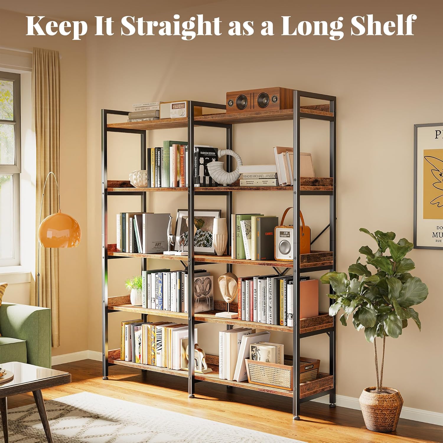5-Tier Bookshelf with 10 Open  - Bookcase Wood Shelf incelemesi ve fiyatı