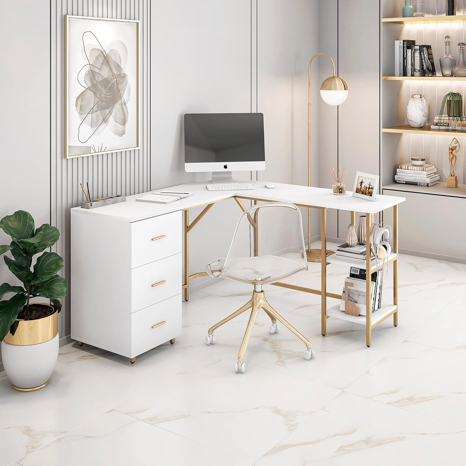 L Shaped Desk - Two-Toned Comp - Home Office With Two Desks incelemesi ve fiyatı