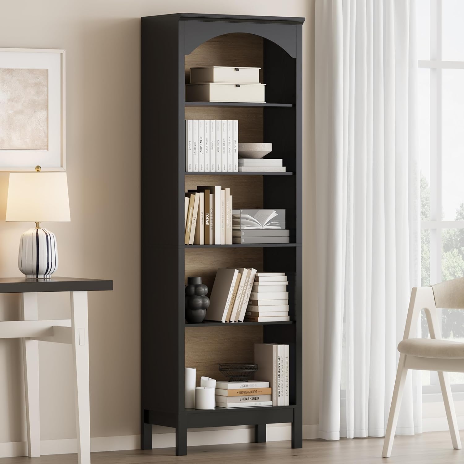 Arched Bookshelf with 5 Tier O - Bookcase Wood Shelf incelemesi ve fiyatı