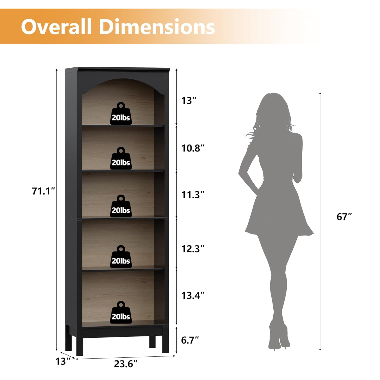 Arched Bookshelf with 5 Tier O - Bookcase Wood Shelf incelemesi ve fiyatı