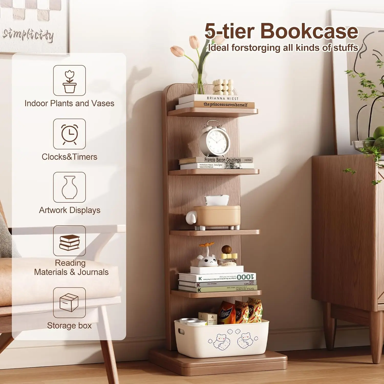 Narrow Ladder Bookcase 5 Shelf - Bookcase Wood Shelf incelemesi ve fiyatı