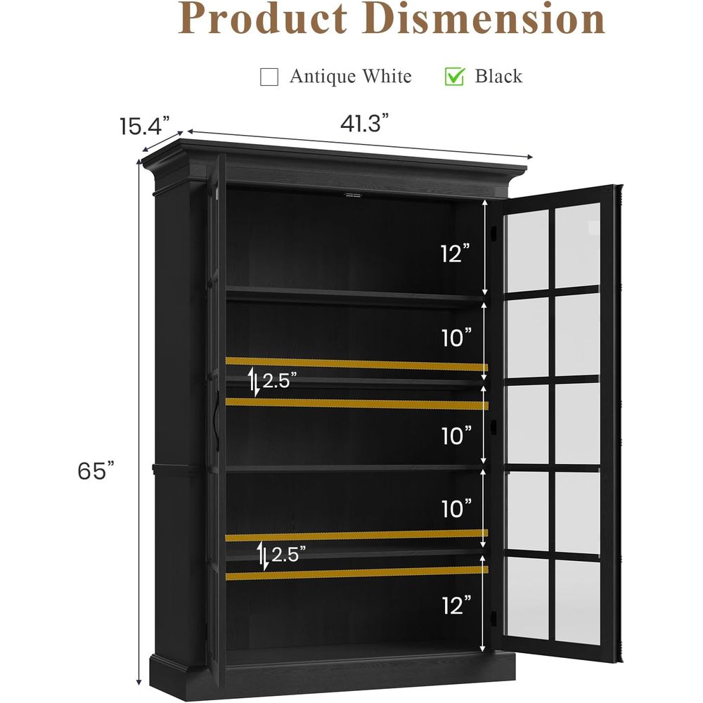 65 Tall Display Cabinet with A - Bookcase Wood Shelf incelemesi ve fiyatı