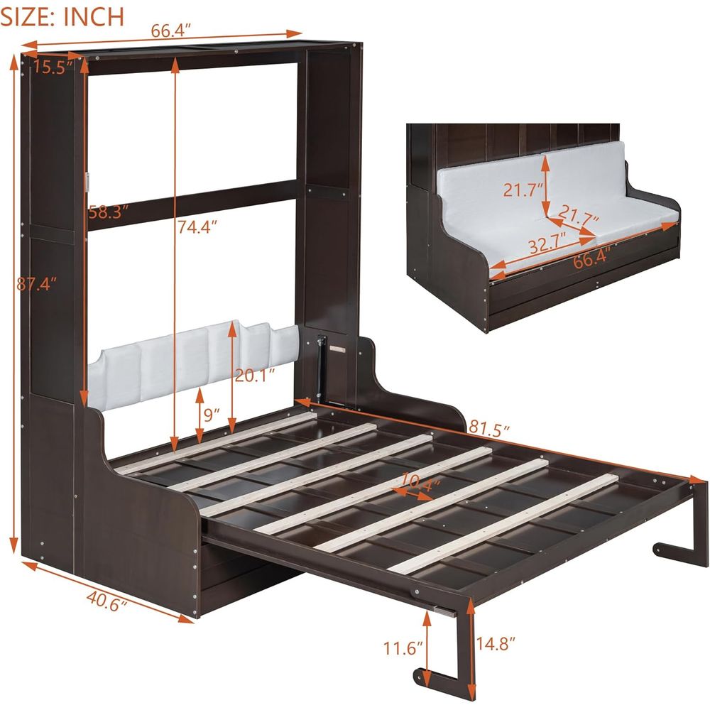 Queen Size Wooden Murphy Bed w - Home Office With Sofa incelemesi ve fiyatı
